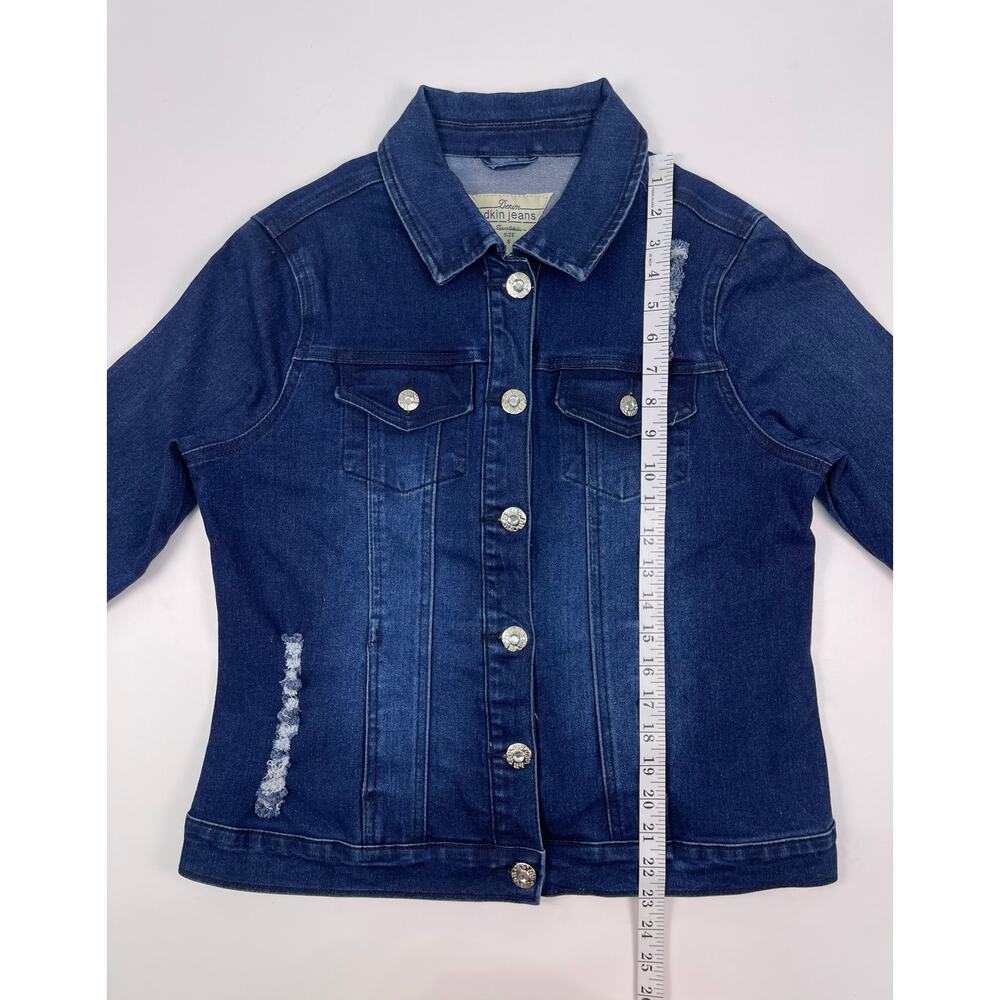 Dkin Jeans Dark Wash distressed Denim Jacket Size Small - Picture 9 of 10